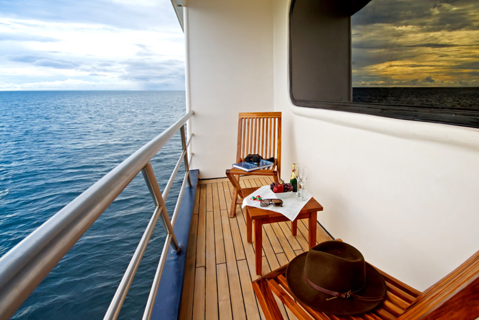 Private balcony aboard Ocean spray for a luxury galapagos honeymoon