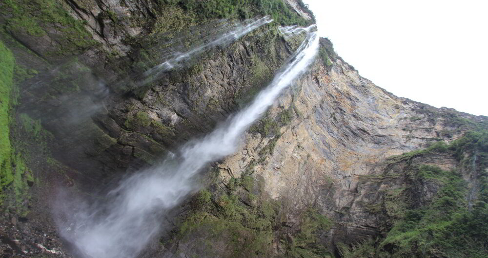View of Gocta waterfall from the base of the fall