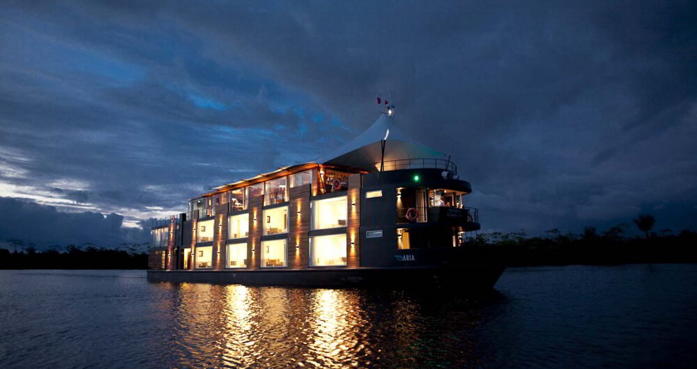 Aria Amazon cruise - vessel at night